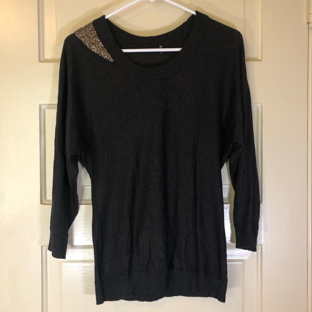 Magaschoni black beaded silk and cashmere sweater